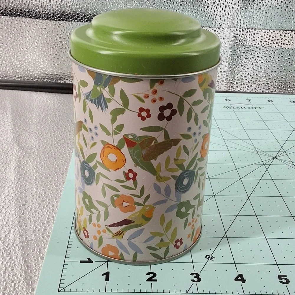 World Market Set of 2 Metal Tea Tins Hummingbird Garden Peacock